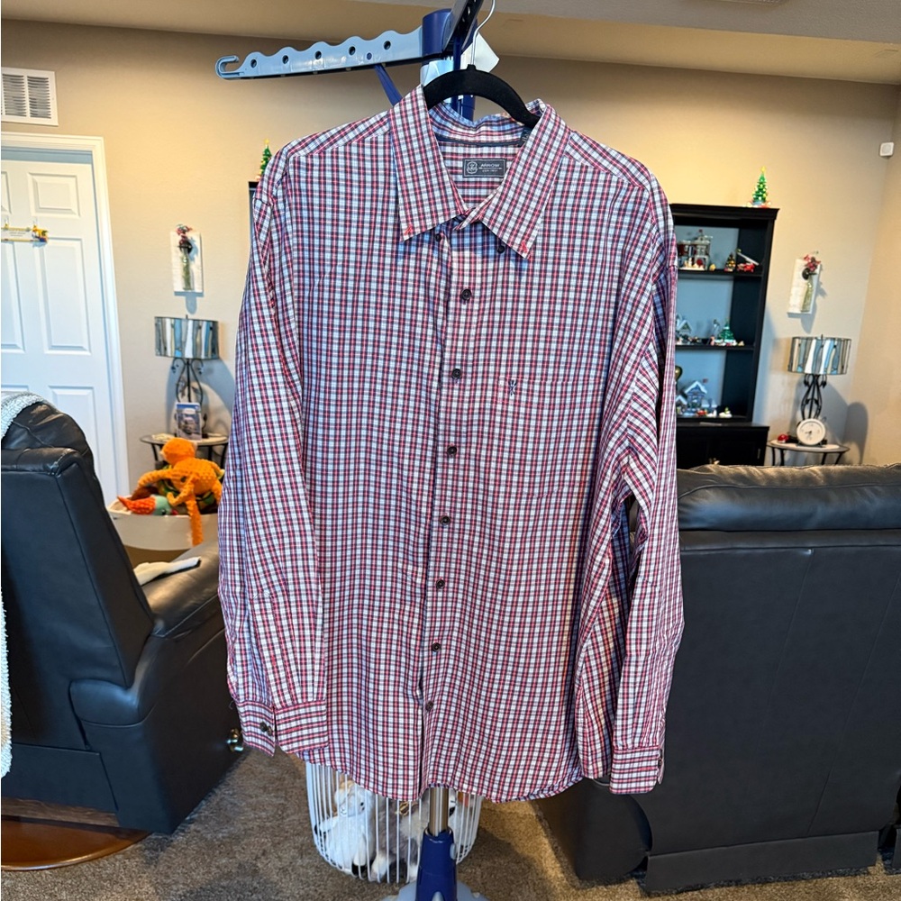 Arrow red checkered button down Dress Shirtn Dress Shirt. Size XXL